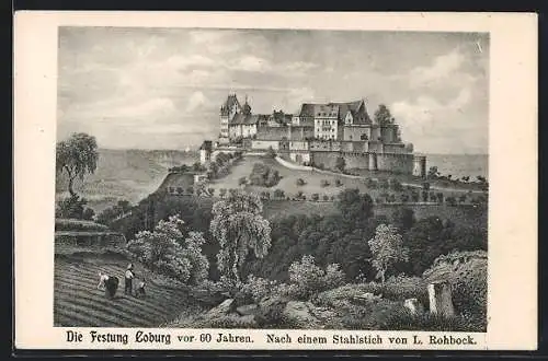 Künstler-AK Coburg, Festung nach einem Stahlstich von L. Rohbock, Merian