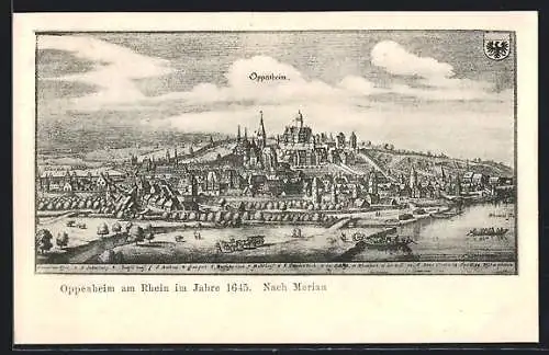 Künstler-AK Oppenheim a. Rh., Ortsansicht im Jahre 1645, nach Merian
