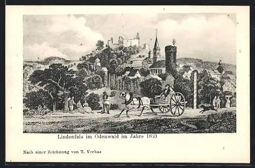 Künstler-AK Lindenfels / Odenwald, Stadtblick im Jahre 1850