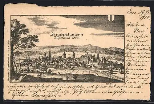AK Kaiserslautern, Ortsansicht nach Merian 1640