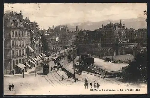 AK Lausanne, Strassenbahn an der grossen Brücke