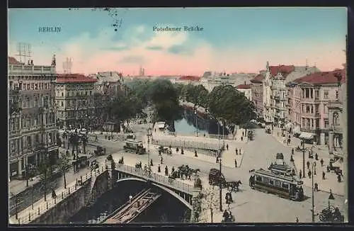 AK Berlin, Potsdamer Brücke mit Strassenbahn