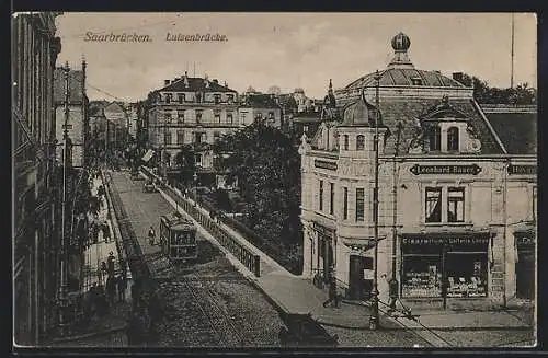 AK Saarbrücken, Luisenbrücke, Strassenbahn