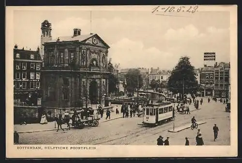 AK Rotterdam, Delftsche Poortplein, Strassenbahn