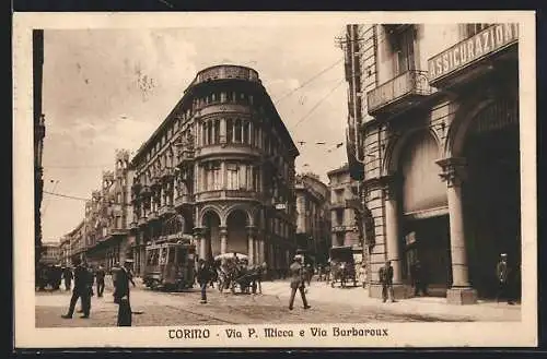 AK Torino, Via P. Micca e Via Barbaroux, Strassenbahn