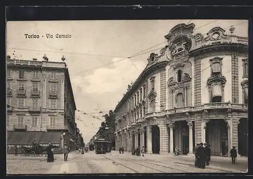 AK Torino, Via Cernaia, Strassenbahn