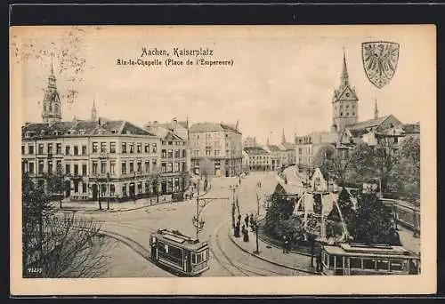 AK Aachen, Kaiserplatz mit Brunnen und Strassenbahn