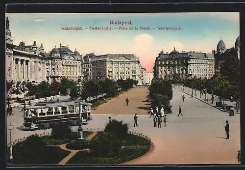 AK Budapest, Strassenbahn am Freiheitsplatz