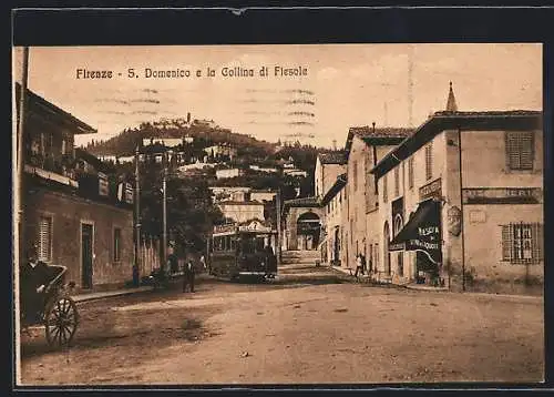 AK Firenze, S. Domenico e la Collina di Fiesole, Strassenbahn