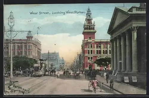 AK Durban, West Street, looking West, Strassenbahn