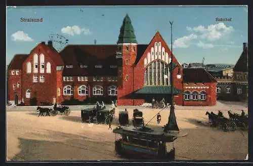 AK Stralsund, Strassenbahn am Bahnhof