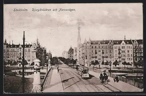 AK Stockholm, Djurgardsbron och Narvavägen, Strassenbahn