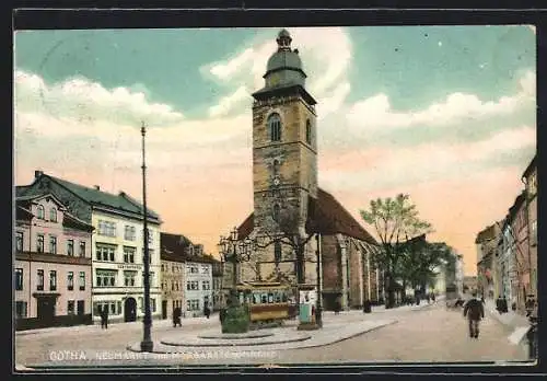 AK Gotha, Neumarkt und Margaretenkirche und Strassenbahn