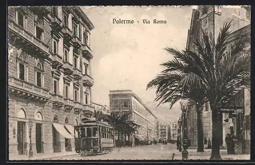 AK Palermo, Via Roma, Strassenbahn