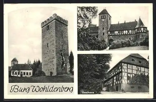 AK Burg Wohldenberg, Blick auf Burg und Waldgast- und Pensionshaus