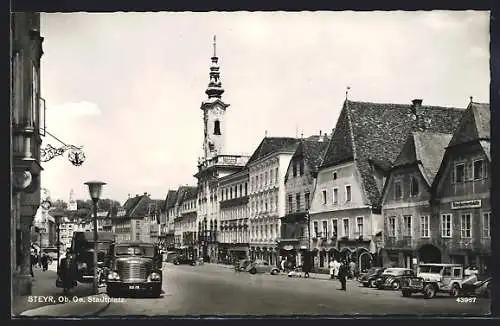 AK Steyr /Ob. Oe., Gasthof zum Goldenen Ochsen am Stadtplatz