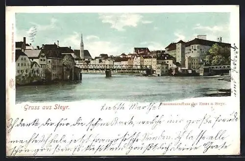 AK Steyr /O. Ö., Zusammenfluss der Enns und Steyr