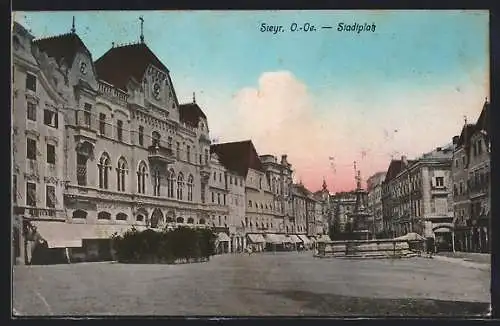 AK Steyr /O.-Oe., Brunnen auf dem Stadtplatz