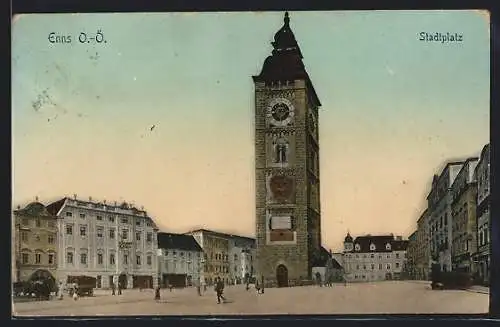 AK Enns, Strassenpartie am Stadtplatz