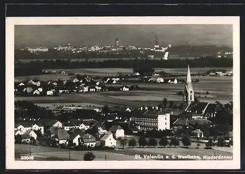 AK St. Valentin a. d. Westbahn, Ortsansicht aus der Vogelschau