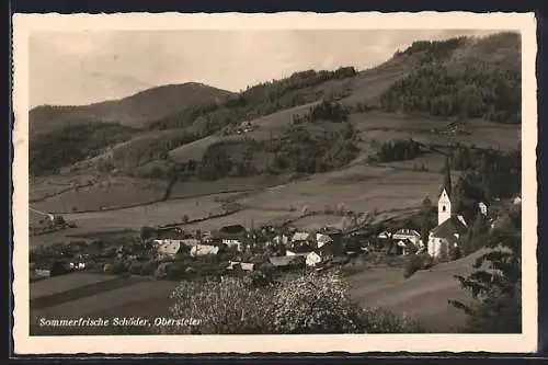 AK Schöder /Obersteier, Ortsansicht mit Feldern und Wald