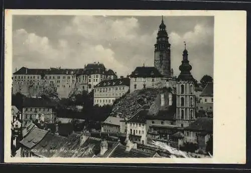 AK Krumau an der Moldau, Teilansicht mit Kirche