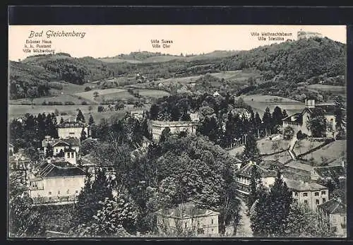 AK Bad Gleichenberg, Teilansicht mit Brünner-Haus, Villa Suess und Villa Clar, Villa Weihnachtsbaum und Villa Triestina