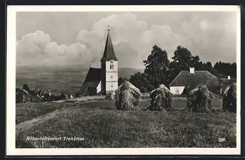AK Trahütten, Blick vom Feld auf die Kirche