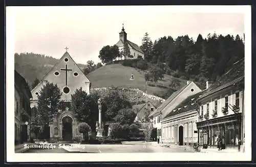 AK Schwanberg, Warenhaus Eduard Körner mit Kirche