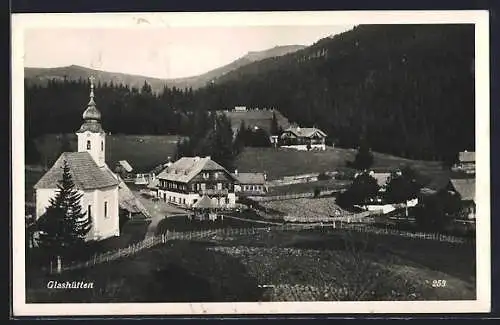 AK Bad Schwanberg, Glashütten, Alpengasthof Steinbauer mit Kirche