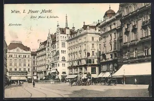 AK Wien, Hotel Meissl & Schadn und Herrnhuter am Neuen Markt