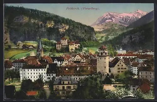 AK Feldkirch, Teilansicht mit Alpengipfeln