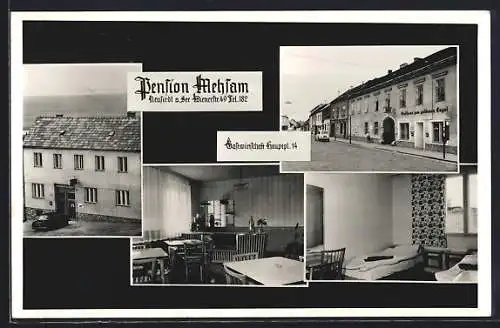 AK Neusiedl a. See, Hotel-Pension Mehsam, Wienerstrasse 49, Gasthaus am Hauptplatz 14