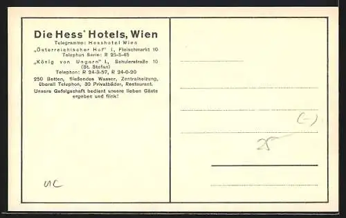 Künstler-AK Wien, Hotel Hess Österreichischer Hof und König von Ungarn, Autobus