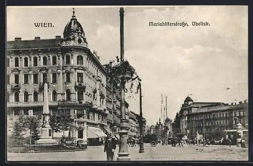 AK Wien, Mariahilferstrasse mit Obelisk