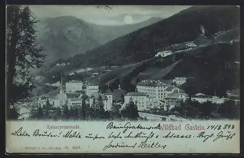 Mondschein-AK Wildbad Gastein, Ansicht der Kaiserpromenade