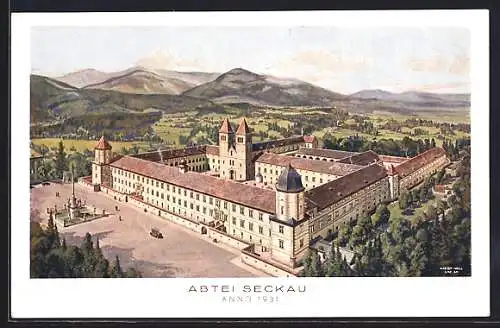 AK Seckau, Abtei Anno 1931 aus der Vogelschau