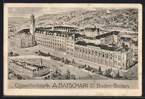 Künstler-AK Baden-Baden, Zigarettenfabrik A. Batschari GmbH
