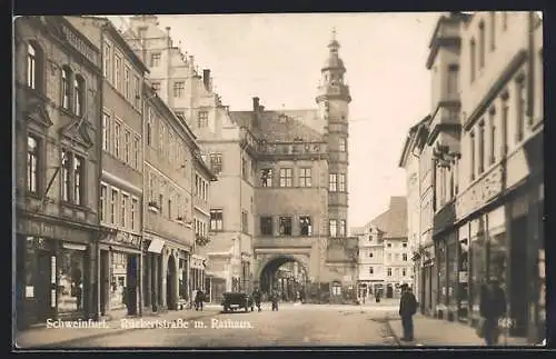 AK Schweinfurt, Rückertstrasse mit Rathaus