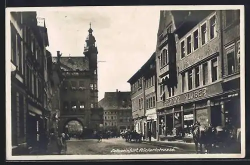 AK Schweinfurt, Rückerstrasse mit Geschäft Theodor Klüber