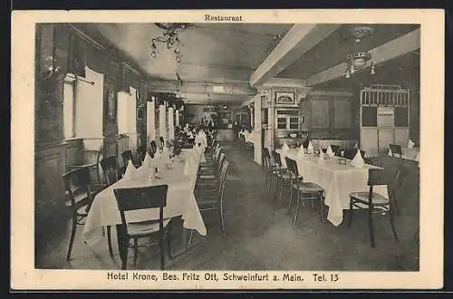 AK Schweinfurt a. Main, Hotel Krone, Bes. Fritz Ott, Restaurant