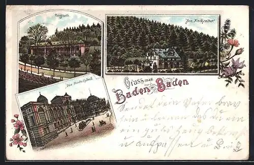 Lithographie Baden-Baden, Die Fischcultur, Trinkhalle, Das Friedrichsbad