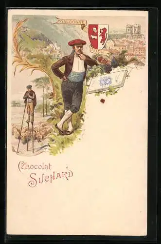 Lithographie Reklame für Chocolat Suchard, Wappen