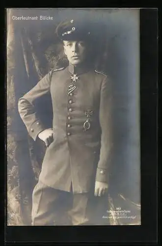Foto-AK Sanke Nr. 363, Flieger-Hauptmann Oswald Boelcke in Uniform, 1891-1916