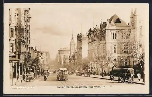 AK Melbourne, Collins Street, Strassenbahn