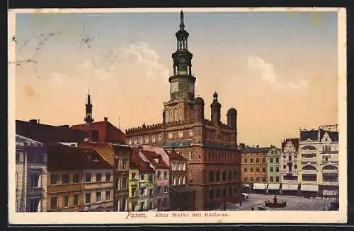 AK Posen / Poznan, alter Markt mit Rathaus