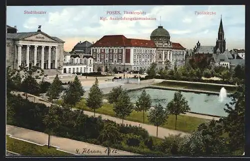 AK Posen, Theaterplatz mit Stadttheater und Kgl. Ansiedlungskommission