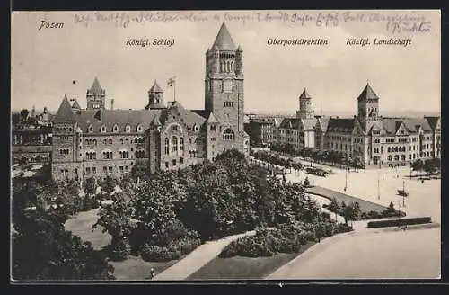 AK Posen / Poznan, Königliches Schloss mit Oberpostdirektion & Königl. Landschaft