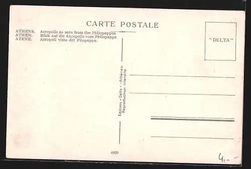 AK Athenes, L`Acropole vue de Philopappe