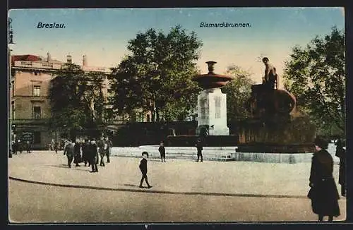 AK Breslau, Blick auf Bismarckbrunnen